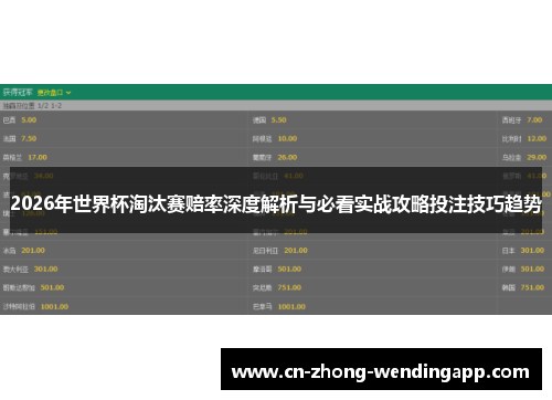 2026年世界杯淘汰赛赔率深度解析与必看实战攻略投注技巧趋势